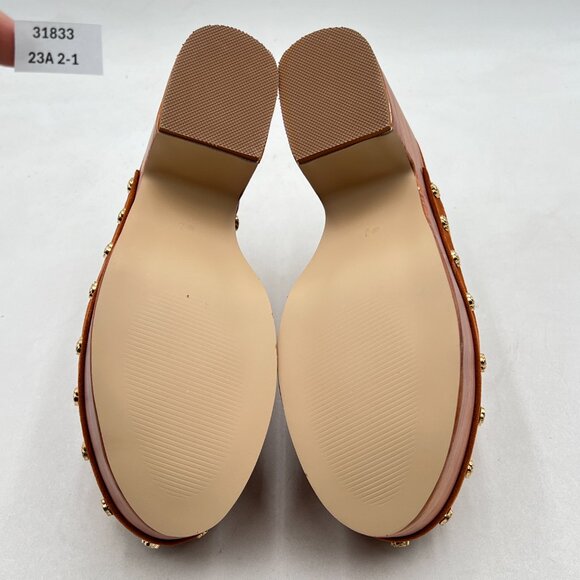 Brown Round Toe Studded Platform Mule Slip on Cork Chunky Block High Heel Clogs - Picture 7 of 8